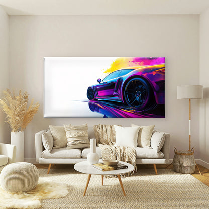 Vibrant Abstract Sports Car Wall Art Canvas Office Home Room Framed 120x60cm