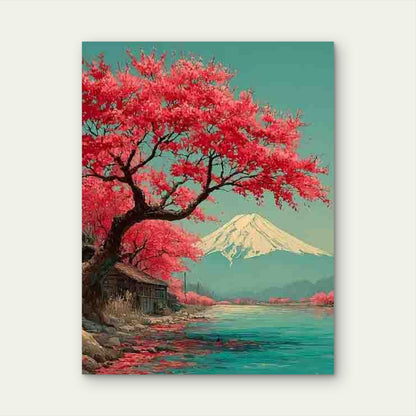 Mount Fuji And Cherry Blossoms 60x90cm Metal Print Ready to Hang