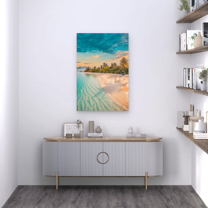 Tropical Paradise Island Beach Sunset 40x60cm Metal Print Ready to Hang