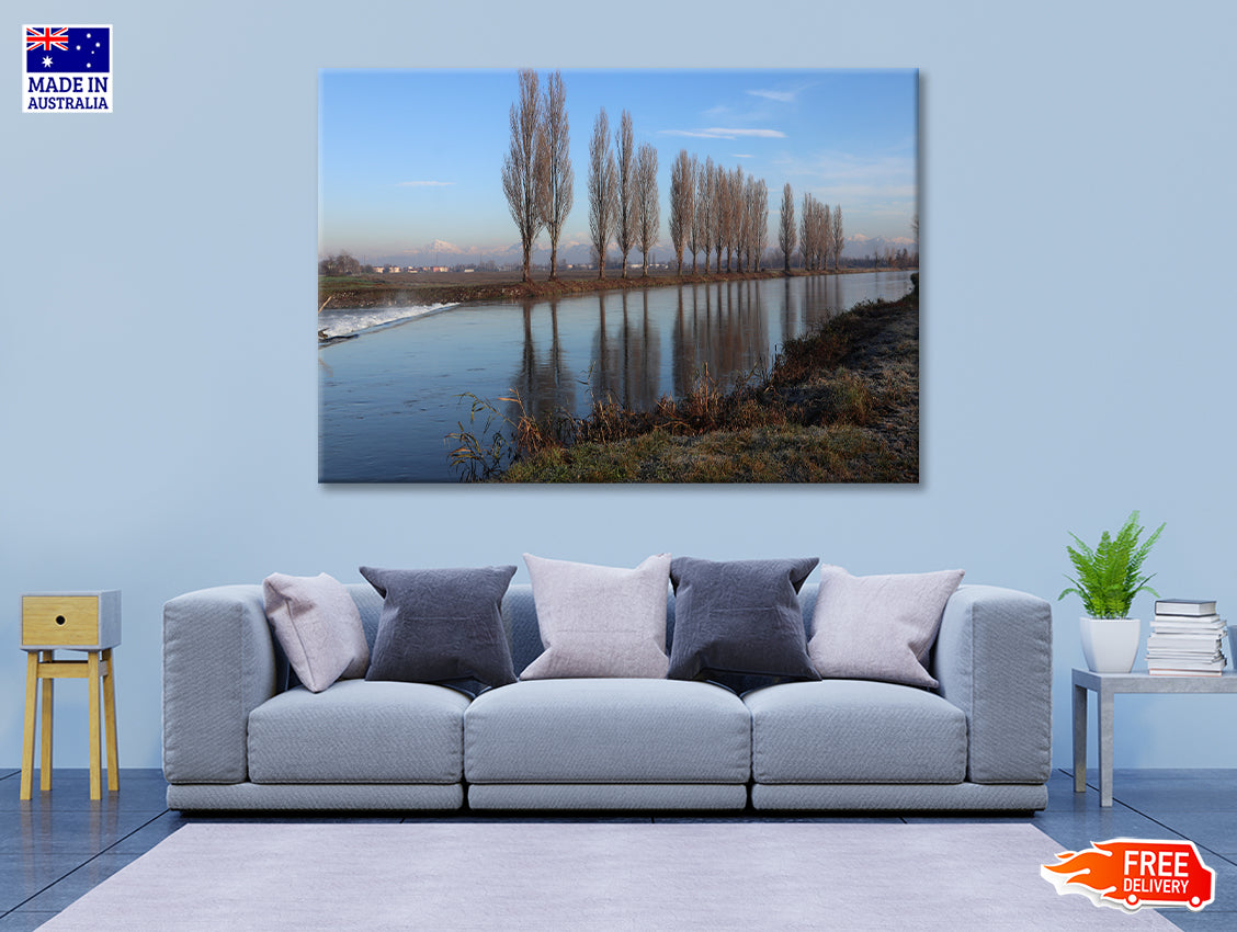 A Body of Water Surrounded By Trees & A Cloudy Sky Print 100% Australian Made