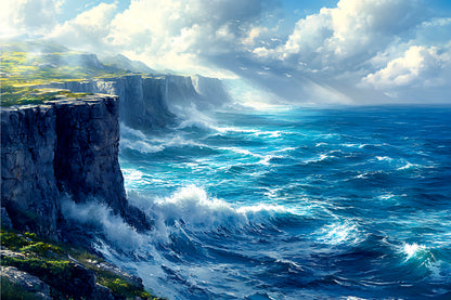 Coastal With Rugged Cliffs Crashing Waves Wall Art Decor 100% Australian Made