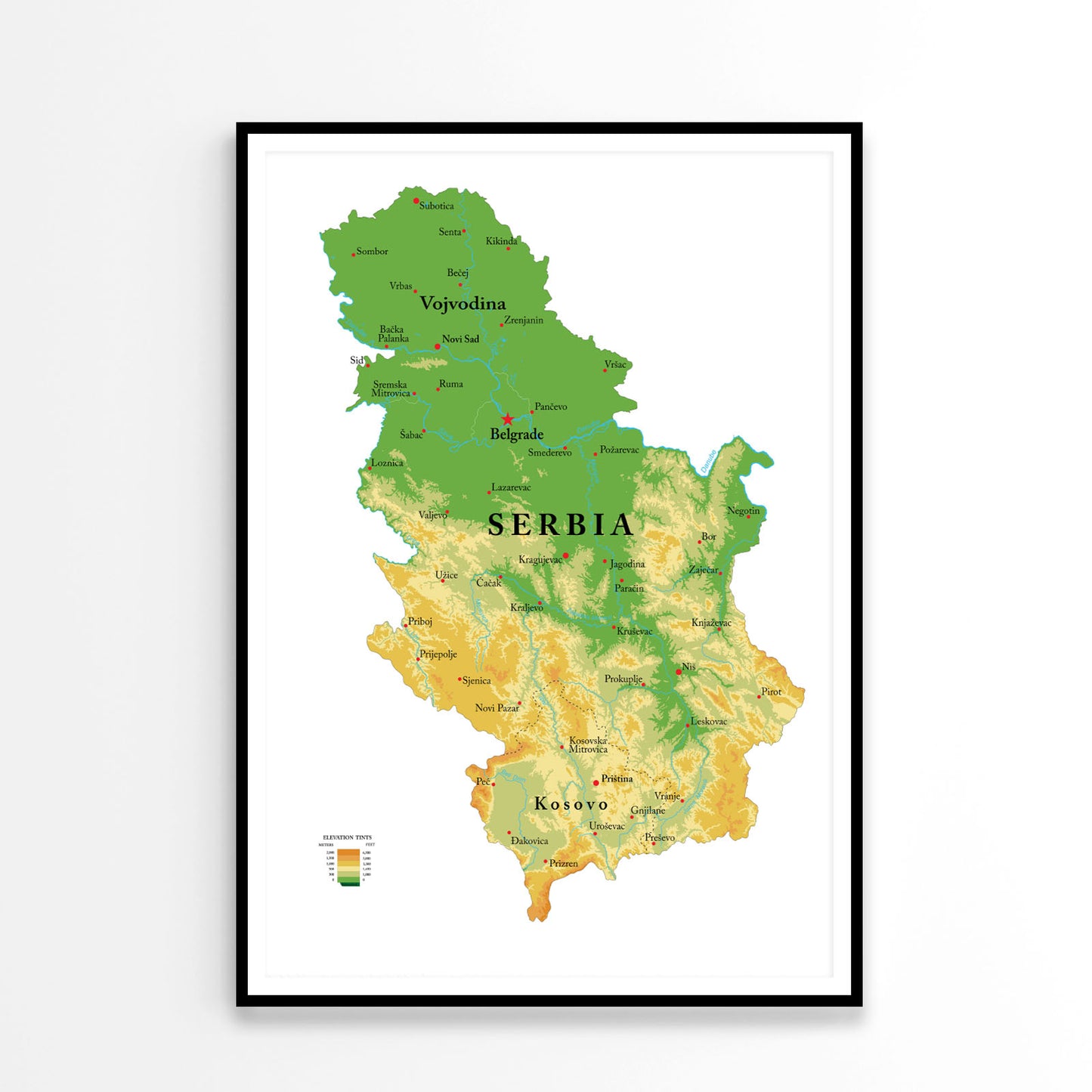 Serbia Physical Map Home Decor Premium Quality Poster Print Choose Your Sizes