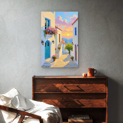 Mediterranean Alley Greece Sunrise 40x60cm Metal Print Ready to Hang