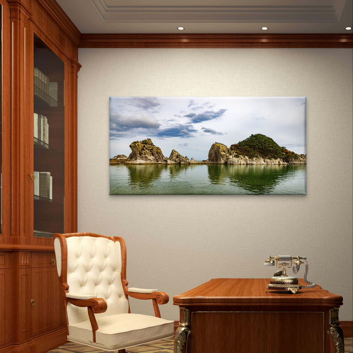 Coastal Rocky Island Beach Ocean Wall Art Canvas Office Home Framed 120x60cm