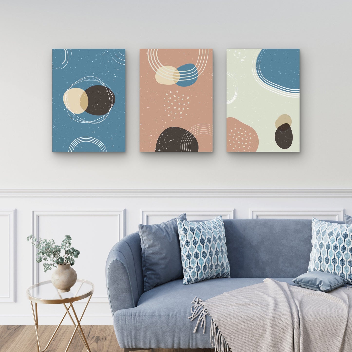 3pcs Modern Abstract Geo Shapes Painting Wall Art Set Canvas Framed 40x60cm - High Quality Print 100% Australian Made Wall Canvas Ready to Hang