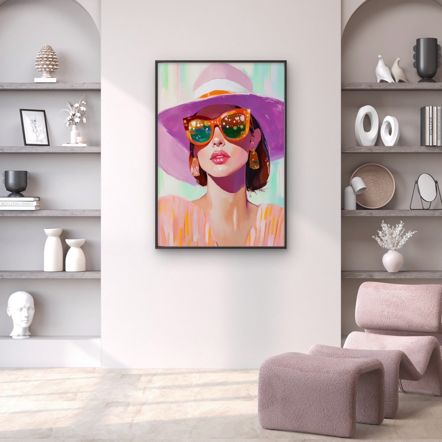 Modern Women with Glasses and Wide-Brimmed Hat Fashion Home Decor Premium Quality Poster Print Choose Your Sizes