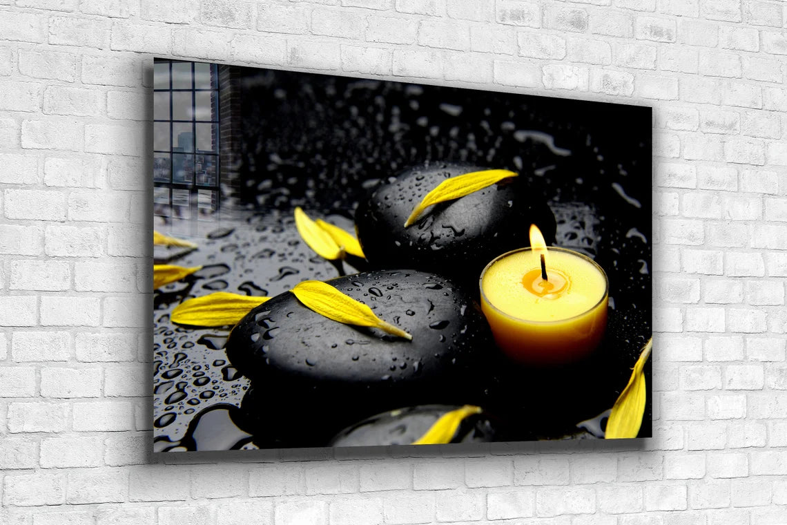 Candle & Yellow Petals UV Direct Aluminum Print Australian Made Quality