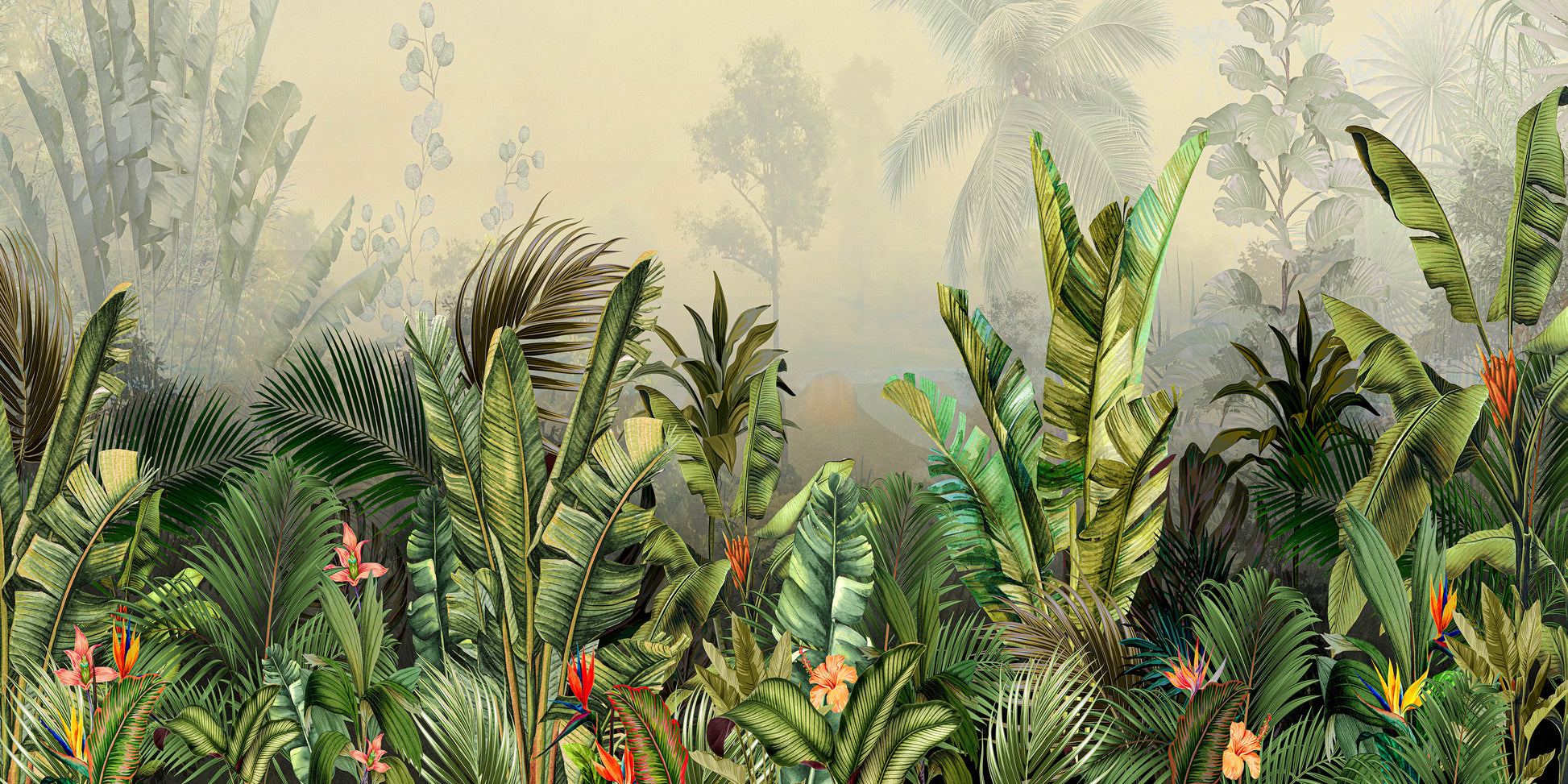 Botanical Tropical Jungle Leaves Wall Art Canvas Office Home Room Framed 120x60cm - Bella Home Decor