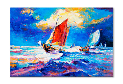 Ocean and Boats Oil Painting Wall Art Limited Edition High Quality Print Stretched Canvas None