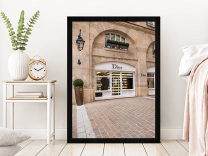 Fashion Store Building View Photograph Glass Framed Wall Art, Ready to Hang Quality Print Without White Border Black