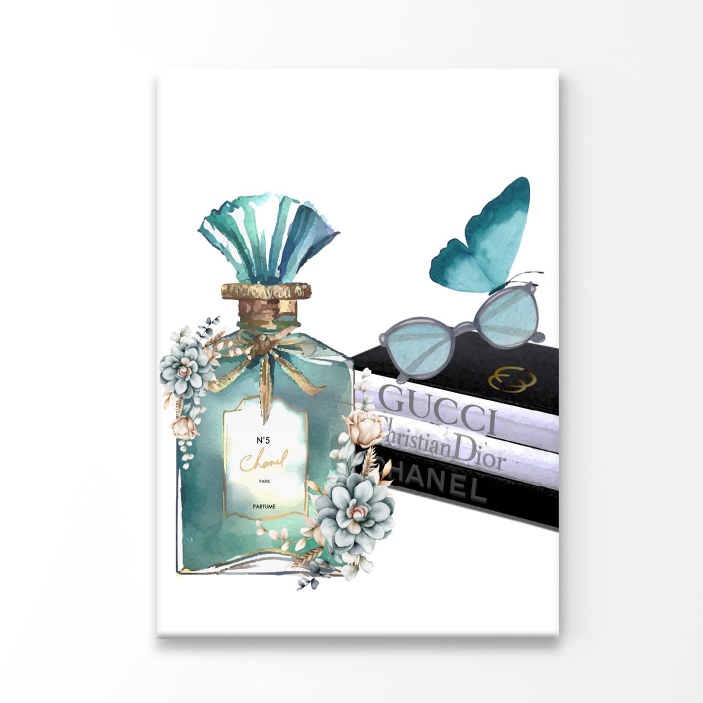 Ocean Blue Perfume with Butterfly 3D Design Acrylic Glass Print Tempered Glass Wall Art 100% Made in Australia Ready to Hang