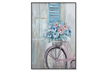 Blue Pink Flowers, Window & Bicycle Wall Art Limited Edition High Quality Print