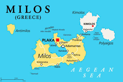 Milos, Island of Greece, Political Map Home Decor Premium Quality Poster Print Choose Your Sizes