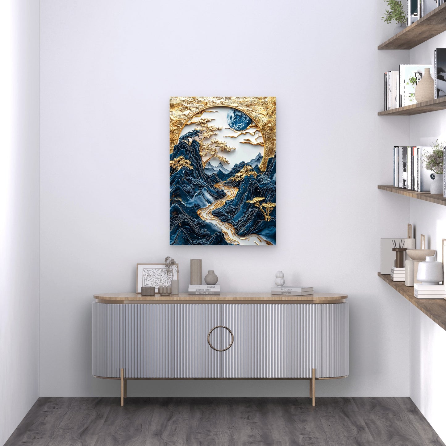 Gold Dragon Blue Onyx Peak 60x90cm Metal Print Ready to Hang - Bella Home Decor