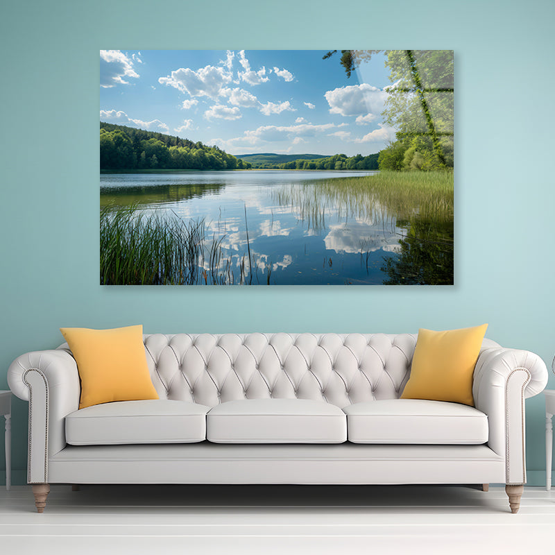 Lake Surrounded By Trees with Sky Acrylic Glass Print Tempered Glass Wall Art 100% Made in Australia Ready to Hang - Bella Home Decor