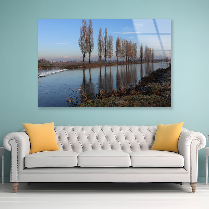 A Body of Water Surrounded By Trees & A Cloudy Sky Acrylic Glass Print Tempered Glass Wall Art 100% Made in Australia Ready to Hang