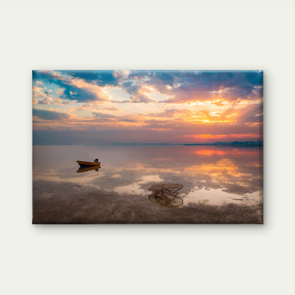 Vibrant Golden Hour Light Across Peaceful Albufera In Spain Wall Art Decor 100% Australian Made