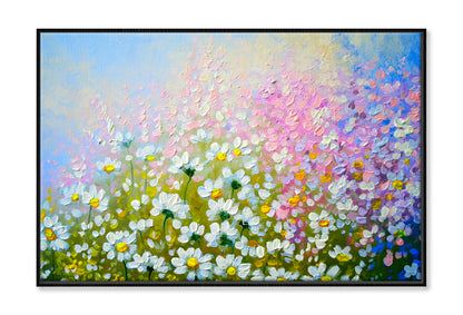 White Flowers Oil Painting Wall Art Limited Edition High Quality Print Canvas Box Framed Black