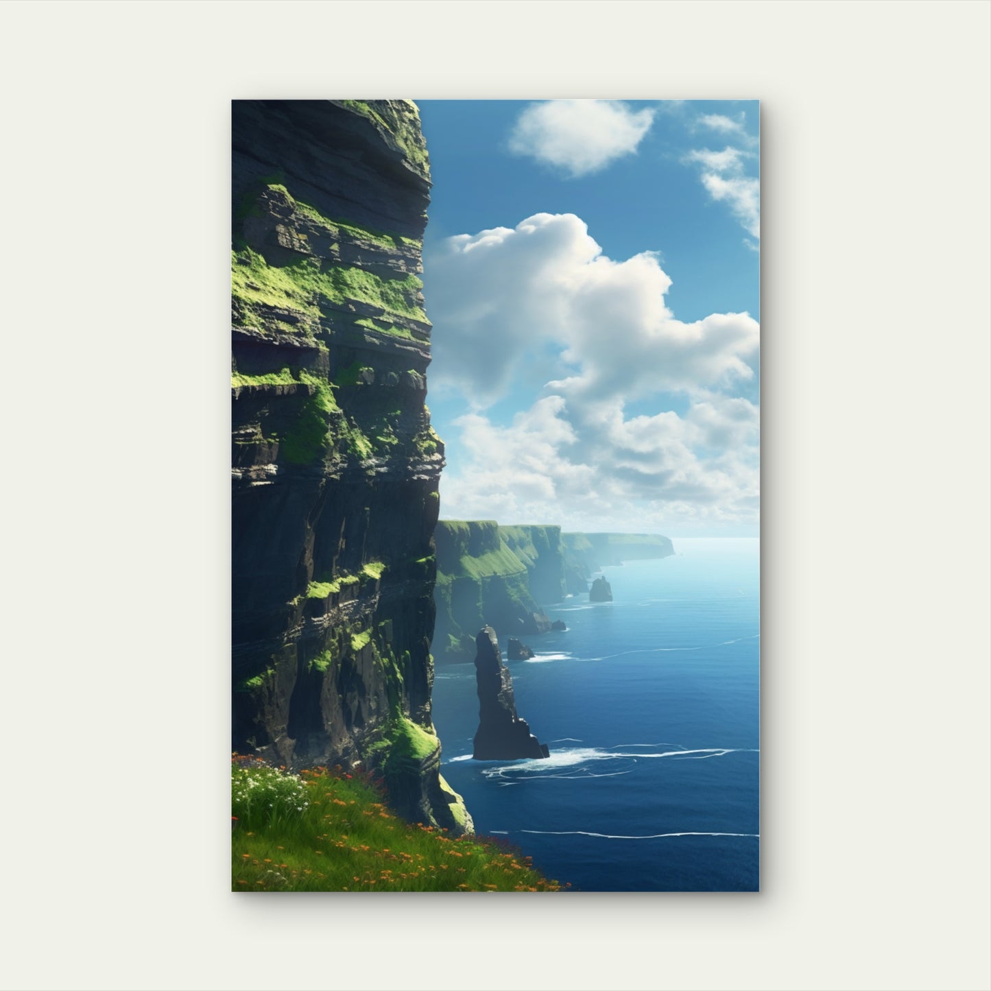 Tropical Forest Sea Shore Cliff 40x60cm Metal Print Ready to Hang