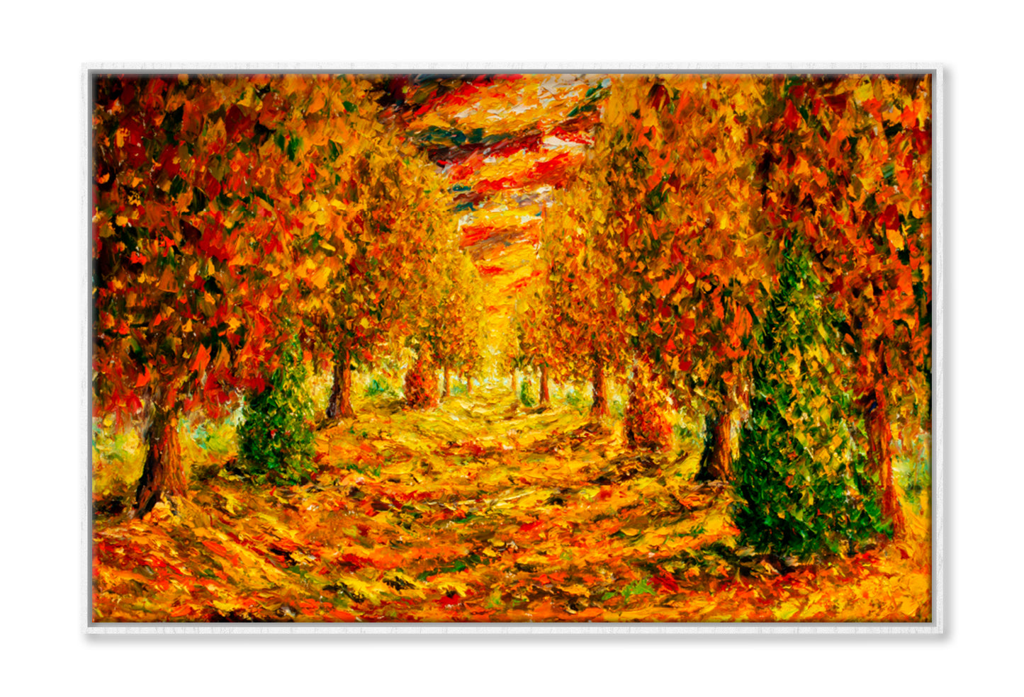 Colorful Yellow Orange Red Autumn Oil Painting Wall Art Limited Edition High Quality Print Canvas Box Framed White