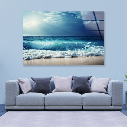 View of Waves at Seychelles Beach Acrylic Glass Print Tempered Glass Wall Art 100% Made in Australia Ready to Hang