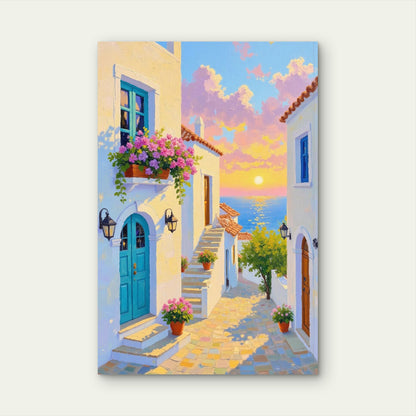 Mediterranean Alley Greece Sunrise 40x60cm Metal Print Ready to Hang