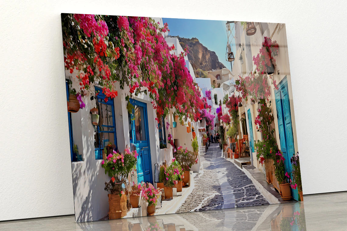 Street with Buildings and Flowers Acrylic Glass Print Tempered Glass Wall Art 100% Made in Australia Ready to Hang - Bella Home Decor