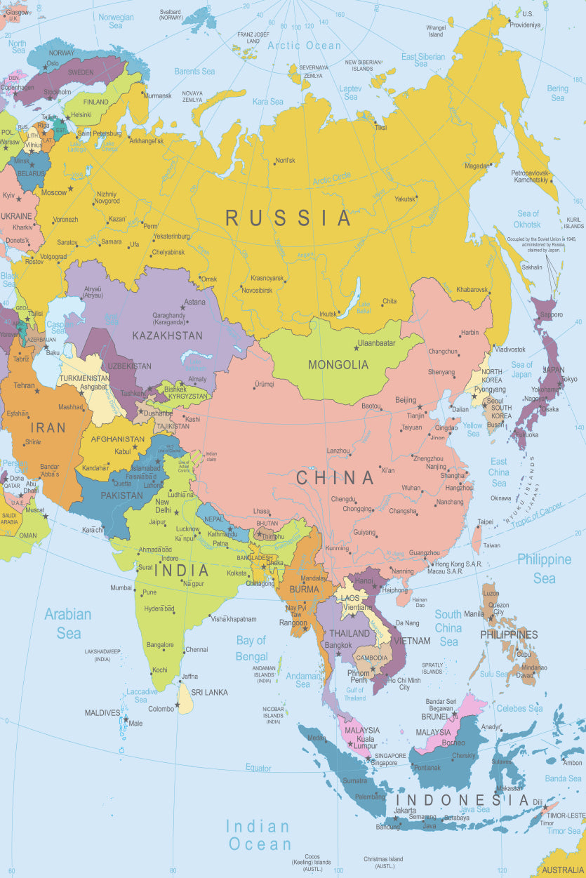 Asia Highly Detailed Map Home Decor Premium Quality Poster Print Choose Your Sizes