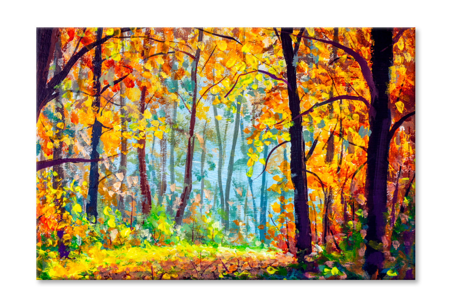 Autumn Forest Oil Painting Wall Art Limited Edition High Quality Print Stretched Canvas None