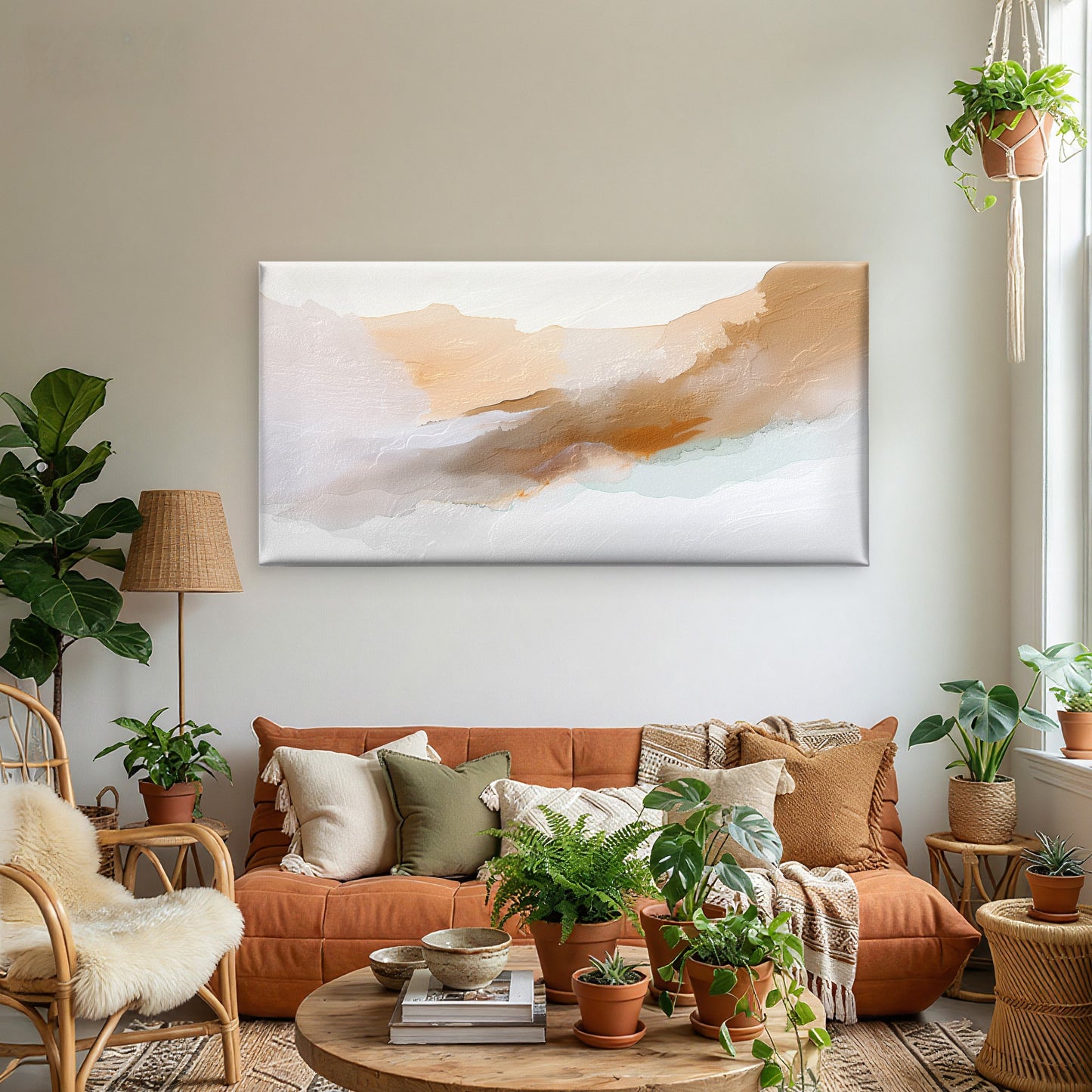 Minimalist Beige Abstract Wave Wall Art Canvas Office Home Room Framed 120x60cm