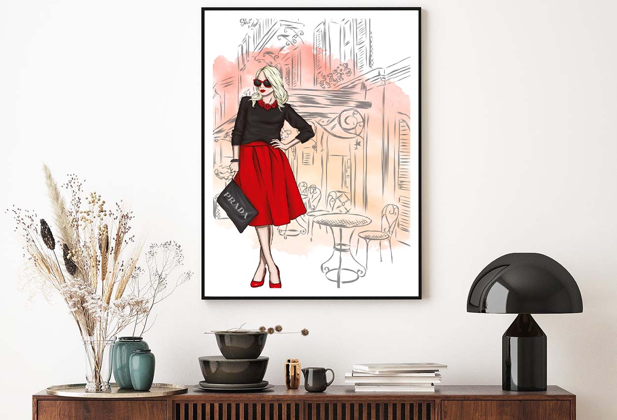 Red Shaded Fashion Store with Lady Design Home Decor Premium Quality Poster Print Choose Your Sizes