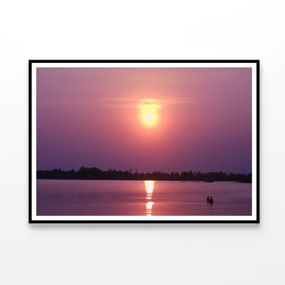 Scenery Of Along the Lake Has an Orange Sky & Sunset Home Decor Premium Quality Poster Print Choose Your Sizes