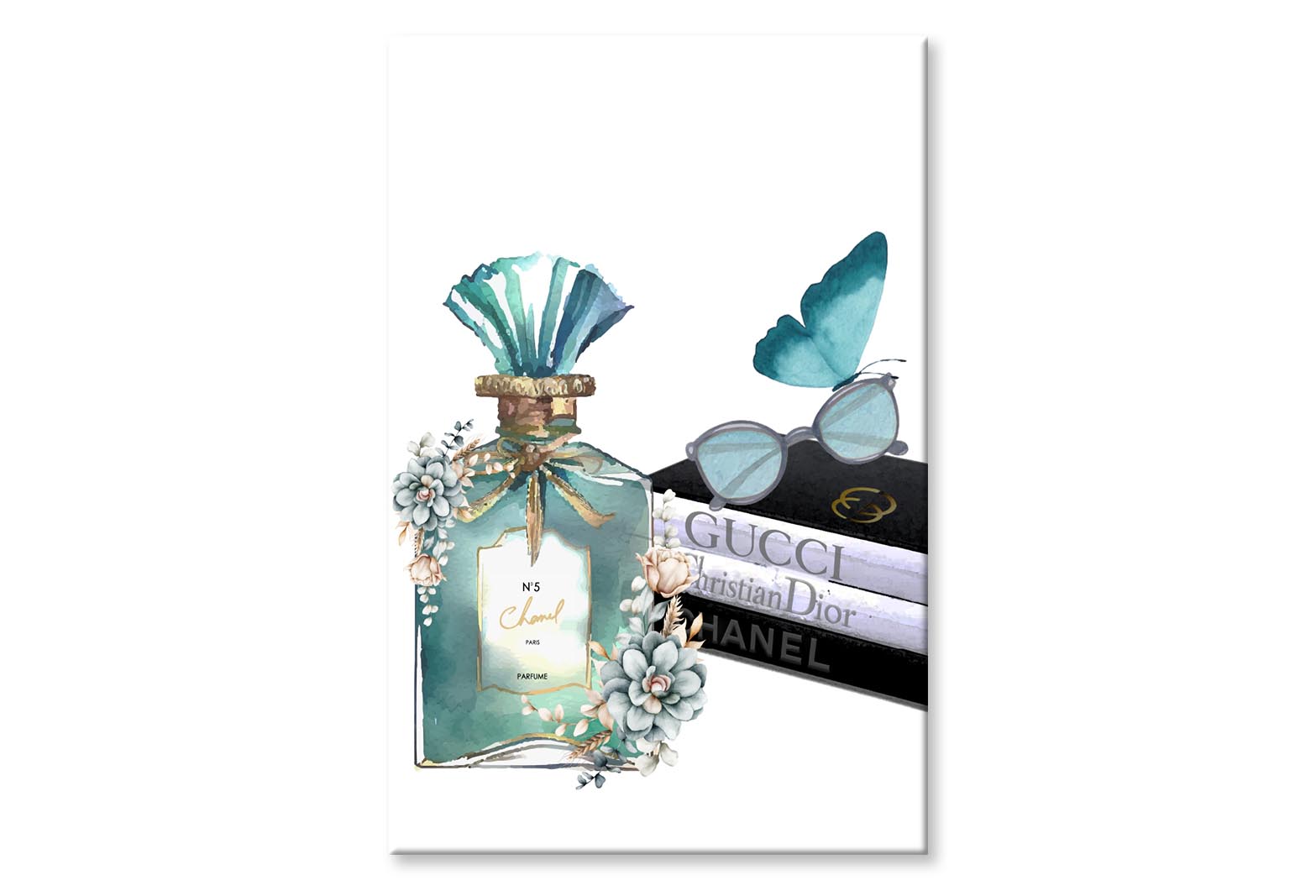 Ocean Blue Perfume with Butterfly Wall Art Limited Edition High Quality Print Stretched Canvas None