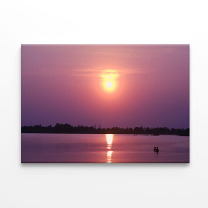 Scenery Of Along the Lake Has an Orange Sky & Sunset Print 100% Australian Made