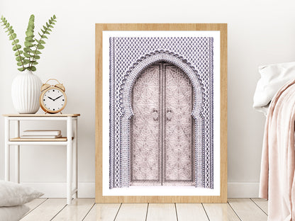 Moroccon Door View Photograph Glass Framed Wall Art, Ready to Hang Quality Print With White Border Oak