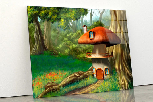 Mushroom House in An Enchanted Forest Acrylic Glass Print Tempered Glass Wall Art 100% Made in Australia Ready to Hang