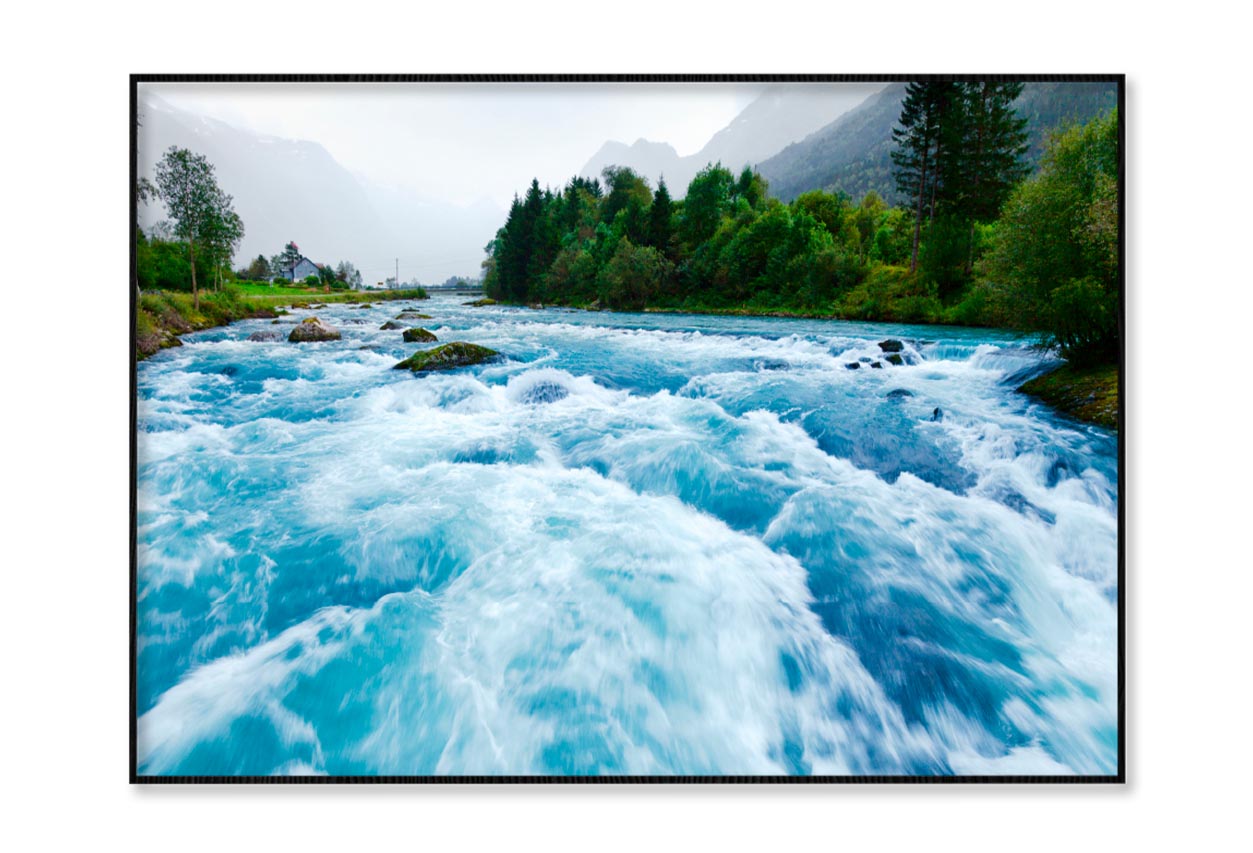 Milky Blue Glacial Water of Briksdal River in Norway Home Decor Premium Quality Poster Print Choose Your Sizes