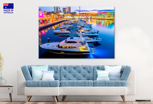 Darling Harbour Cockle Bay Marina Boats at Sunset Wall Art Decor 100% Australian Made