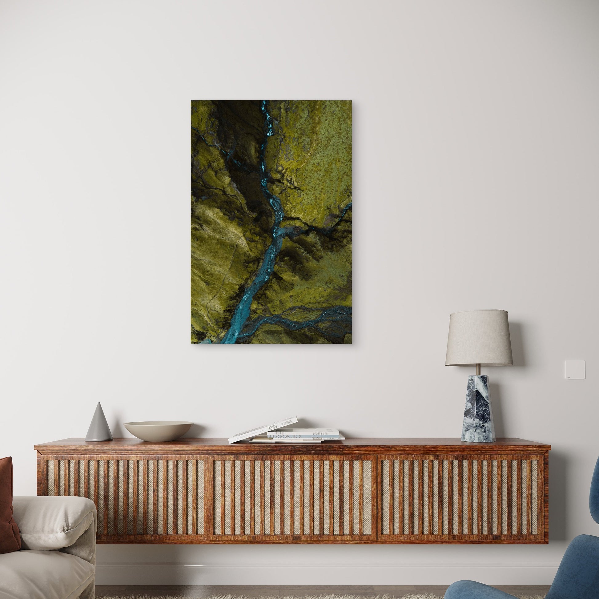 Aerial View Winding River Green Hills in Iceland 60x90cm Metal Print Ready to Hang - Bella Home Decor