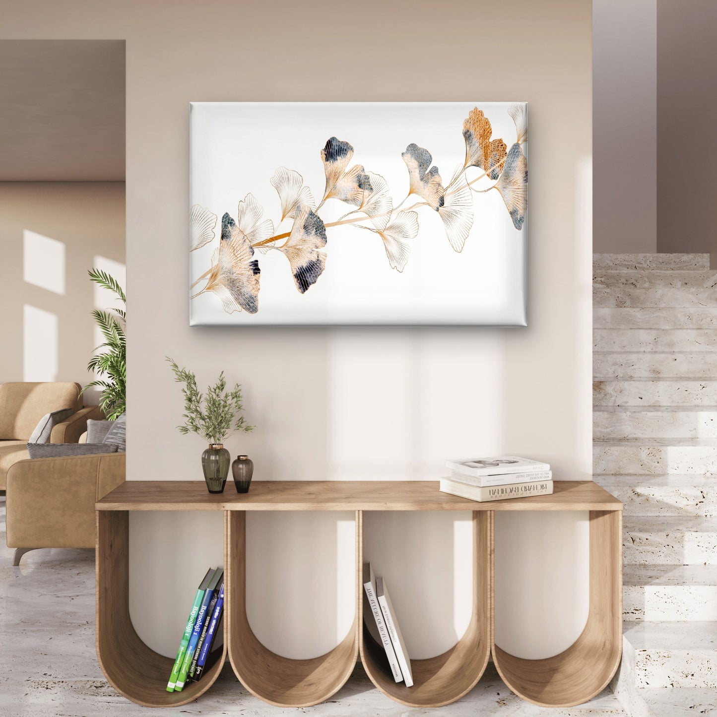 Minimalist Ginkgo Leaf Painting Modern Gold Botanical Wall Art Decor 100% Australian Made