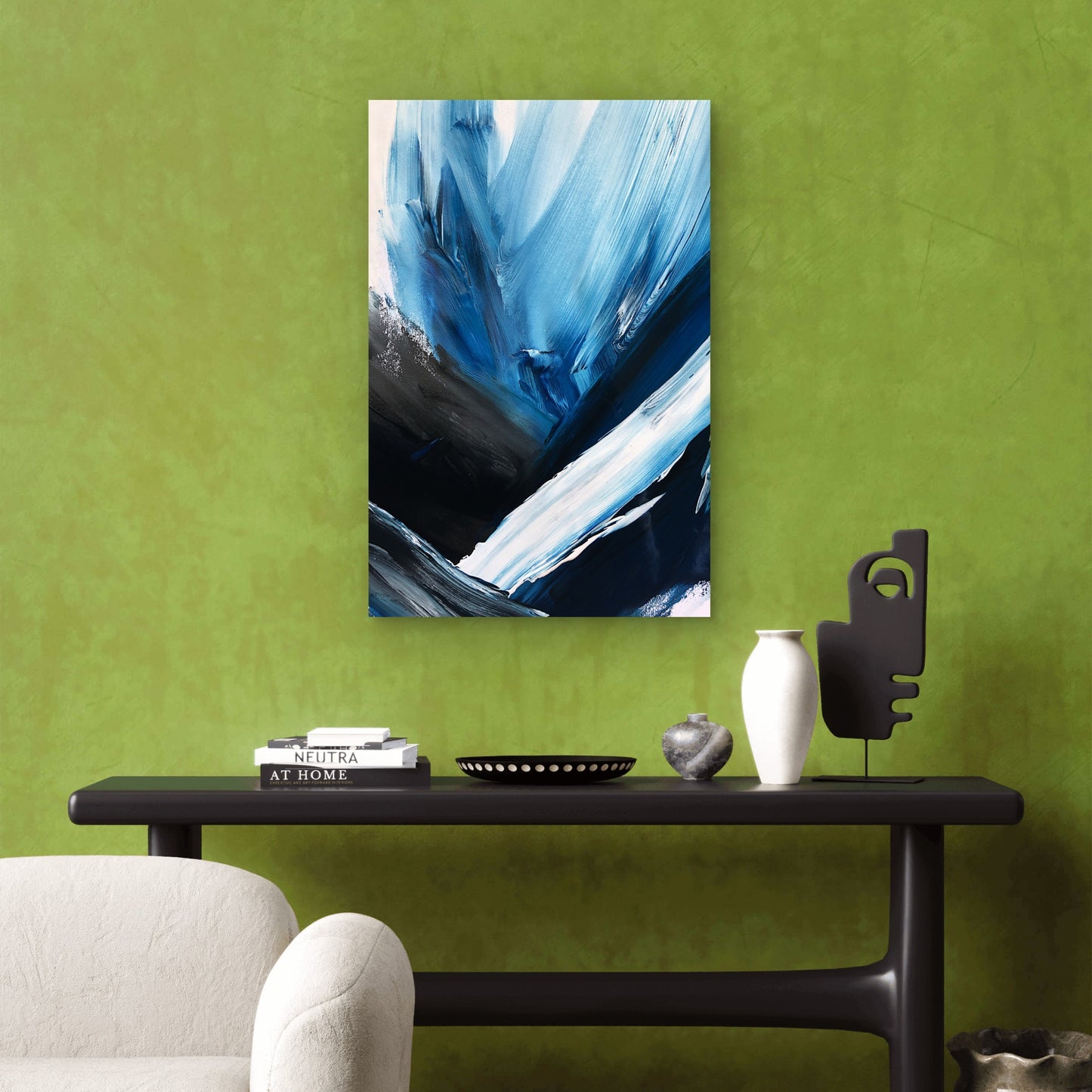 Deep Blue White Palette Stroke 60x90cm Metal Print Ready to Hang - Bella Home Decor