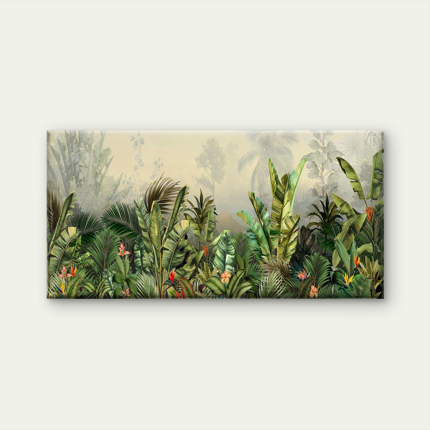 Botanical Tropical Jungle Leaves Wall Art Canvas Office Home Room Framed 120x60cm - Bella Home Decor