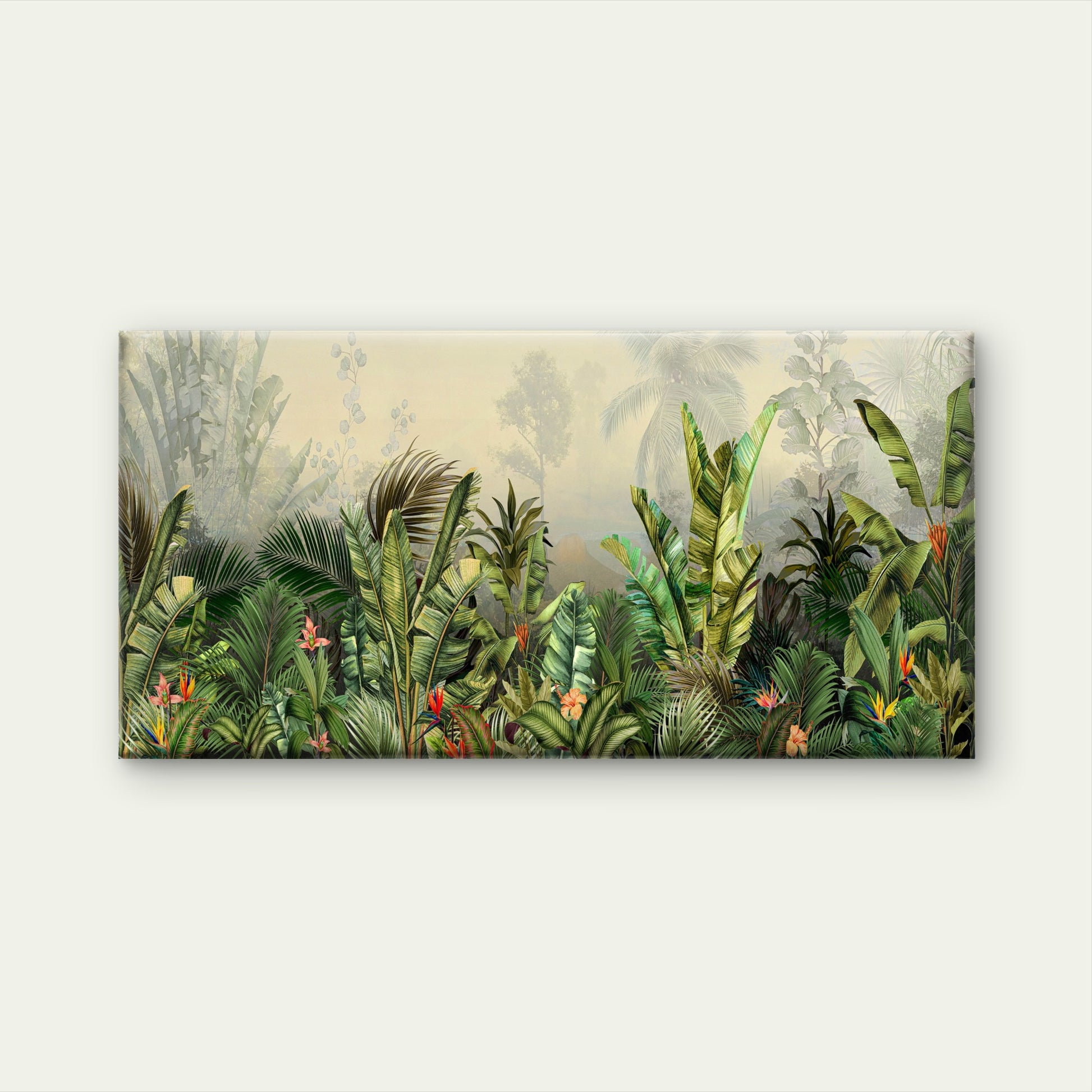 Botanical Tropical Jungle Leaves Wall Art Canvas Office Home Room Framed 120x60cm - Bella Home Decor
