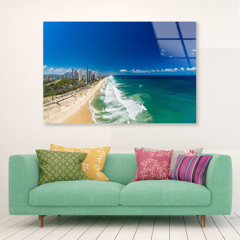 Surfers Paradise Beach Seashore Acrylic Glass Print Tempered Glass Wall Art 100% Made in Australia Ready to Hang - Bella Home Decor