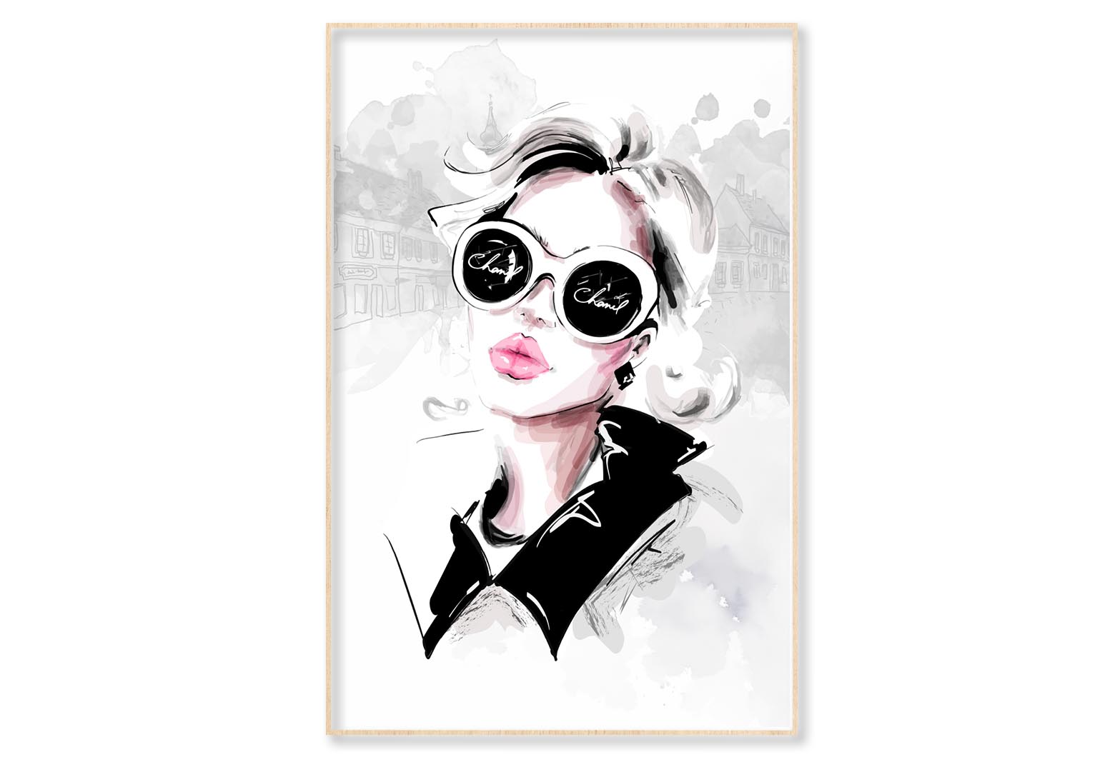 Black White Lady Fashion Art Wall Art Limited Edition High Quality Print Canvas Box Framed Natural