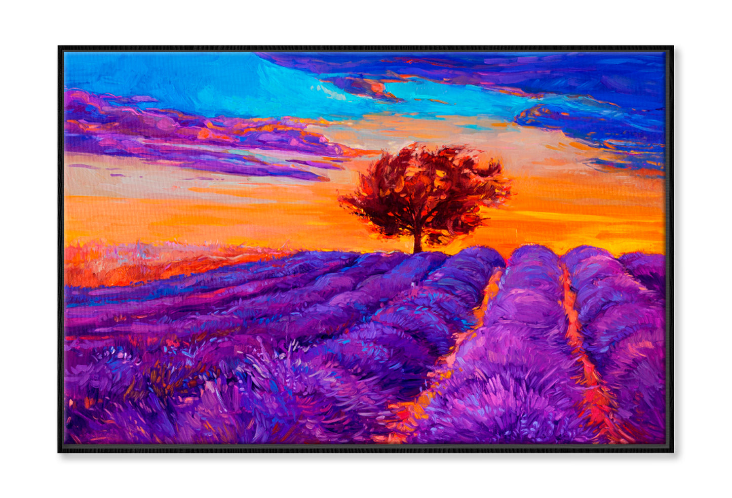 Lavender Fields Oil Painting Wall Art Limited Edition High Quality Print Canvas Box Framed Black