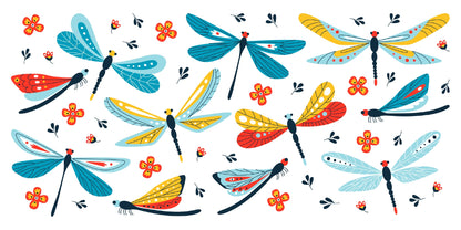 Colorful Dragonfly Insect Pattern Wall Art Canvas Office Home Room Framed 120x60cm