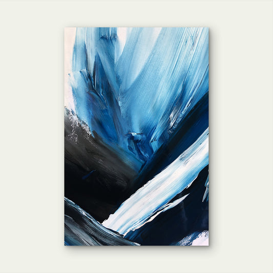 Deep Blue White Palette Stroke 60x90cm Metal Print Ready to Hang