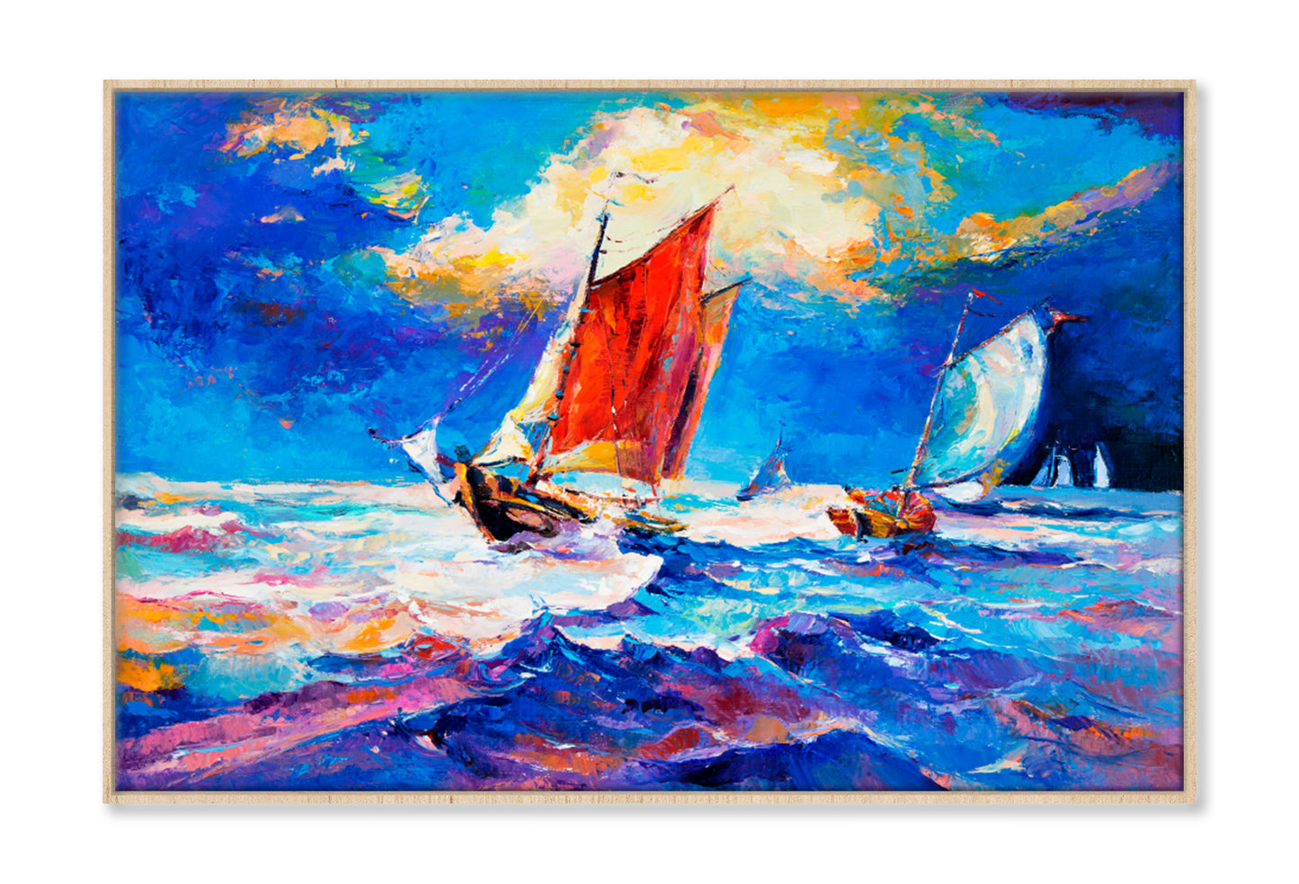 Ocean and Boats Oil Painting Wall Art Limited Edition High Quality Print Canvas Box Framed Natural