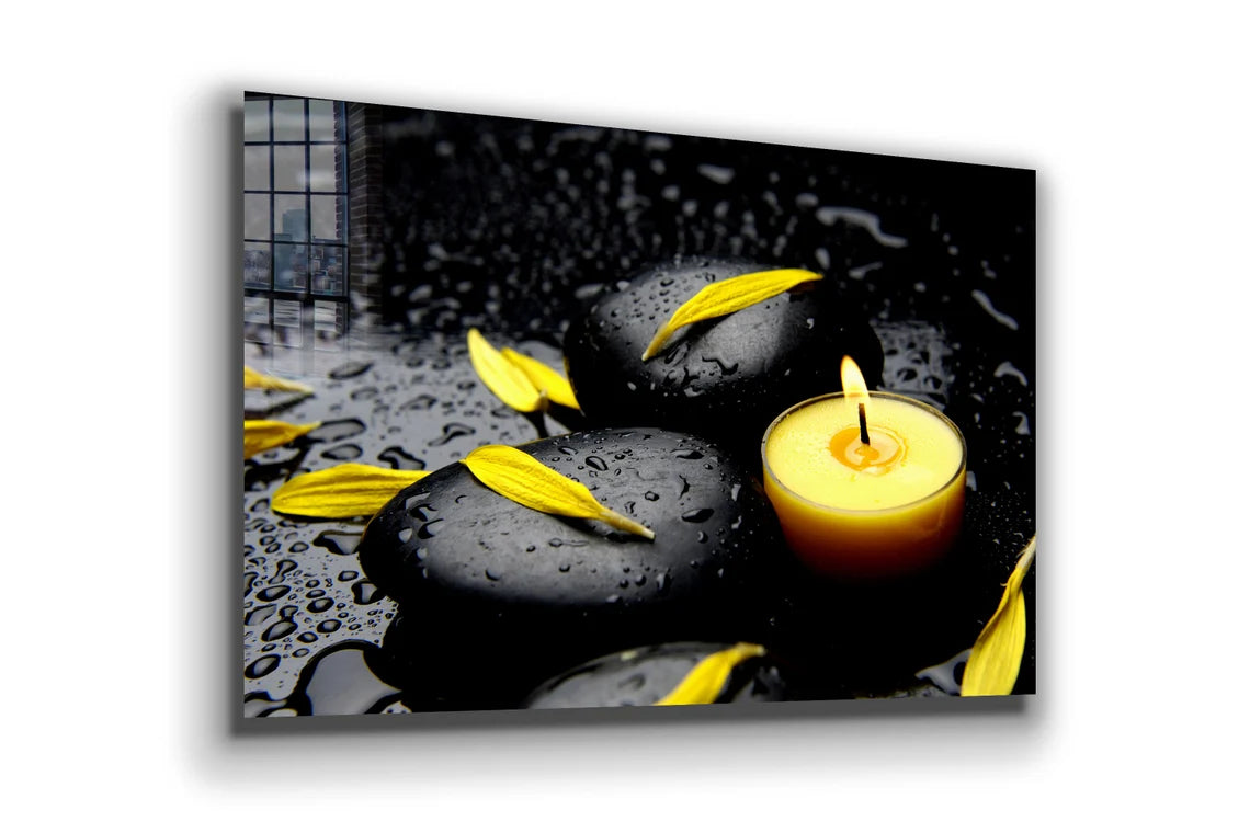 Candle & Yellow Petals UV Direct Aluminum Print Australian Made Quality